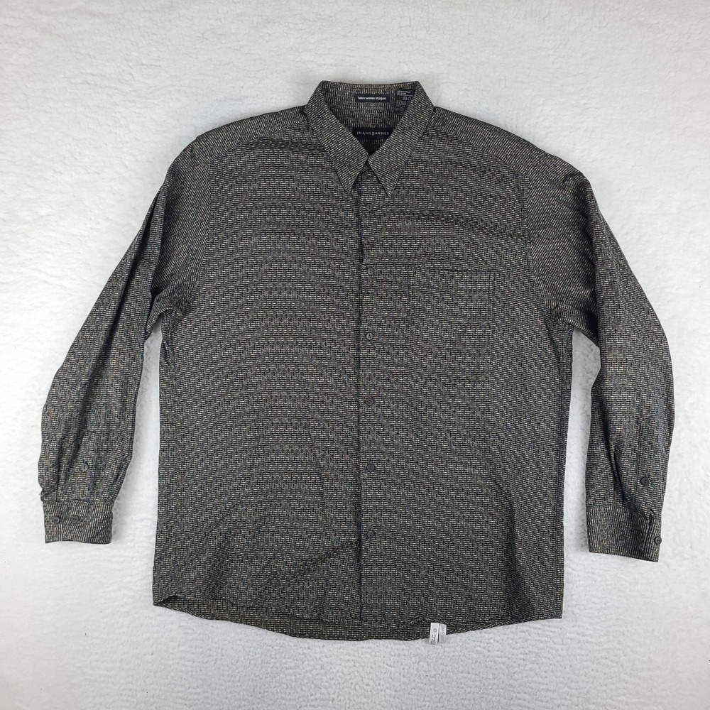 Jhane Barnes Shirt Men XL Brown Blue Preppy Clubbing Dress Button Up Woven Japan